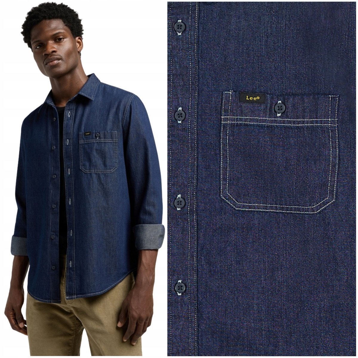 Lee LEESURE SHIRT Rinse klasyczna ciemna koszula jeansowa męska DżINS M