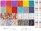 Zestawy biżuterii dla kobiet - ZESTAW KORALIKÓW DO ROBIENIA BIŻUTERII DIY 12600 ELEMENTÓW KOLORY SZNURKI - miniaturka - grafika 1