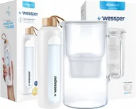 Dzbanki i imbryki - Zestaw Wessper: szklany dzbanek AquaMax Crystalline 3L z filtrem + szklana butelka motywacyjna ActiveMax Crystalline 1L z silikonowym rękawem biały - miniaturka - grafika 1