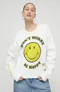 Desigual bluza bawełniana x Smiley damska kolor biały z nadrukiem - Bluzy damskie - miniaturka - grafika 1
