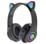 Słuchawki - Słuchawki dla dzieci kocie uszy bluetooth b39 led czarne - miniaturka - grafika 1
