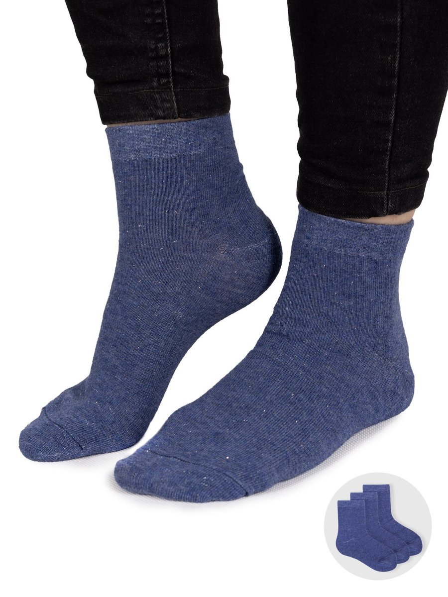 Skarpety dziewczęce gładkie ze srebrną nitką granatowe 3PAK 31-34 YOCLUB