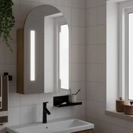 Toaletki - vidaXL Szafka łazienkowa z lustrem i LED, łukowa, dębowa, 42x13x70 cm - miniaturka - grafika 1