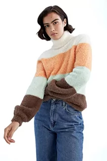 Swetry damskie - DeFacto Sweter normalny krój dla kobiet - sweter z golfem dla topów damski (brązowy, XL), brązowy, XL - grafika 1