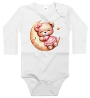 Body dla niemowląt - Body dziecięce Miś W Różowej Sukience Tulący Księżyc Dzień Misia 74/80 - miniaturka - grafika 1