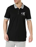 Bluzy męskie - Armani Exchange Męska bluza Sustainable, krój slim fit, z logo Side Distorted Polo Sweater, czarna, bardzo duża, czarny, XXL - miniaturka - grafika 1