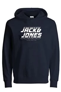 Jack & Jones Junior Chłopięca bluza z kapturem Jcoelliot Sweat Hood FST Jnr, granatowy blezer, 140 - Bluzy dla chłopców - miniaturka - grafika 1