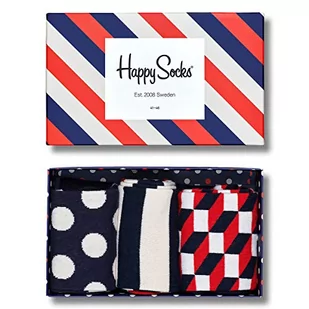 Happy Socks 3-Pack Classic Stripe Gift Box, kolorowe i zabawne, Skarpetki dla kobiet i mężczyzn, Niebieski-Biały-Czerwony (41-46) - Skarpetki męskie - miniaturka - grafika 1