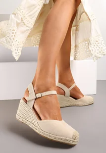 Beżowe Sandały Espadryle na Koturnie z Plecionką z Juty i Sprzączką Tulliata - Sandały damskie - miniaturka - grafika 1