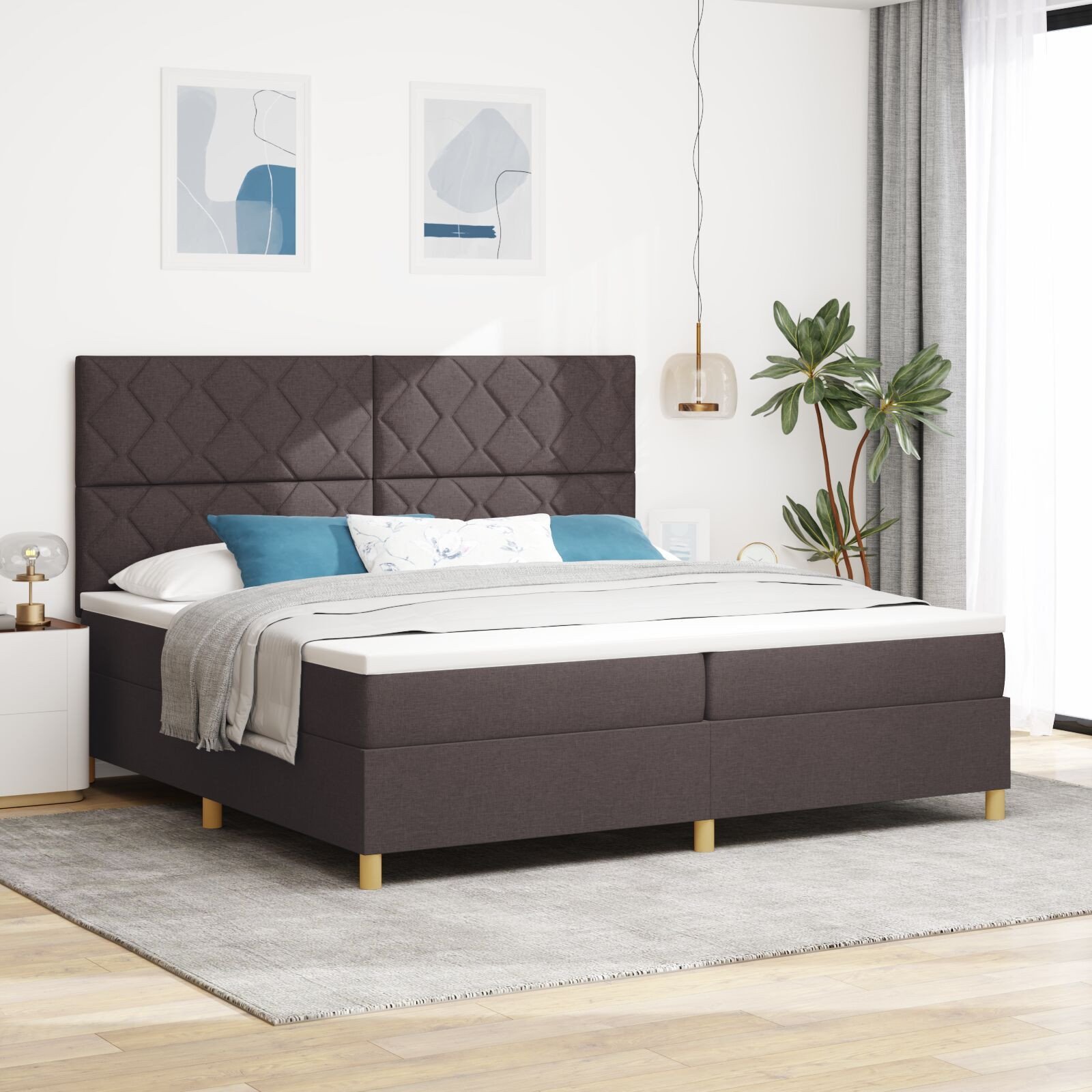 vidaXL Łóżko z materacem Ciemno Brązowe 200x200 cm Tkanina