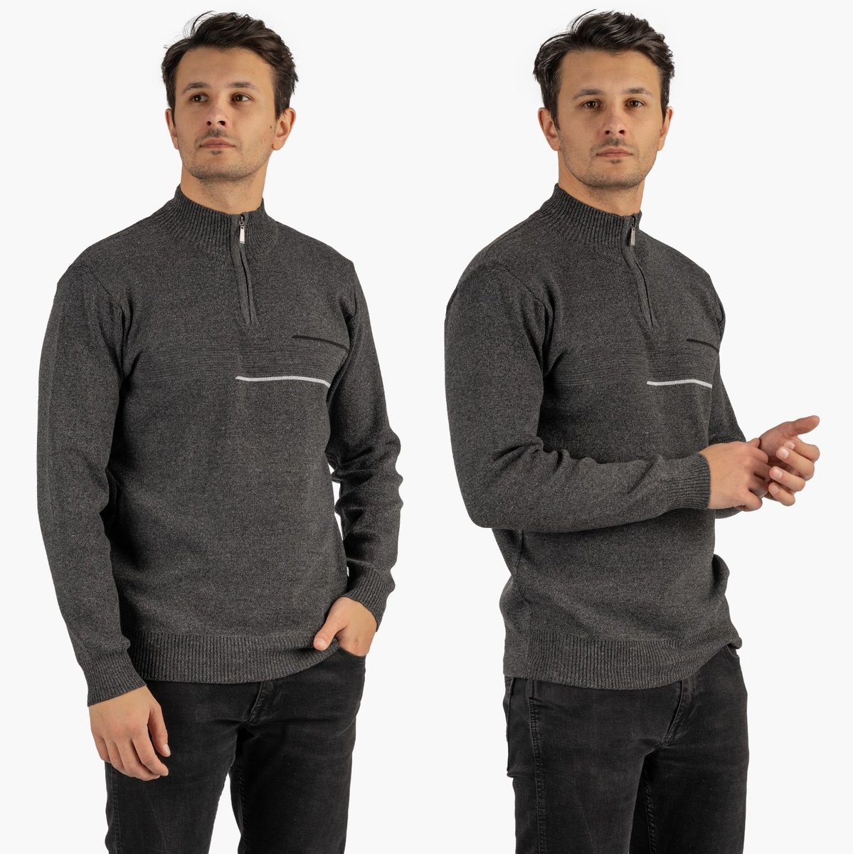 Sweter Męski Półgolf Klasyczny Wygodny Elegancki z Zamkiem Ciemny Szary MUST XL Szary