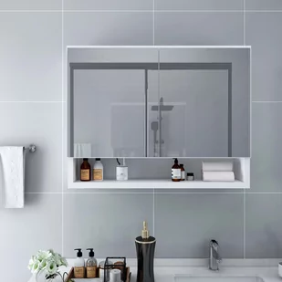 VidaXL Szafka łazienkowa z lustrem i LED, biała, 80x15x60 cm, MDF 323604 VidaXL - Szafki łazienkowe - miniaturka - grafika 1