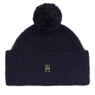 Czapki damskie - Czapka Tommy Hilfiger Th Evening Pompom Beanie AW0AW15390 Space Blue DW6 - grafika 1