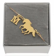 Bransoletki - Złota bransoletka koń z koniem konikiem DOWOLNA LITERKA PUDEŁKO SREBRO 925 - miniaturka - grafika 1