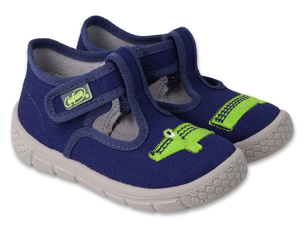Kapcie dziecięce chłopięce domowe na rzepy granatowe Befado 631P021-19