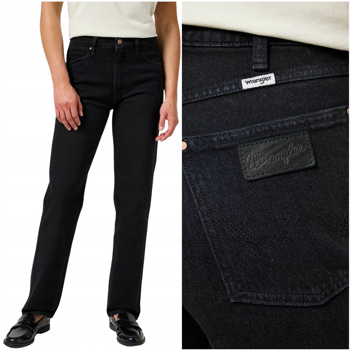 Wrangler SUNSET Sugarcove czarne proste damskie spodnie jeansowe W32 L32