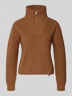 Swetry damskie - Sweter z dzianiny ze stójką i zamkiem błyskawicznym - miniaturka - grafika 1