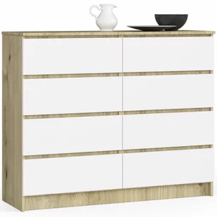 Komoda do salonu K 120 cm 8 szuflad - dąb artisan-biała - Komody - miniaturka - grafika 1
