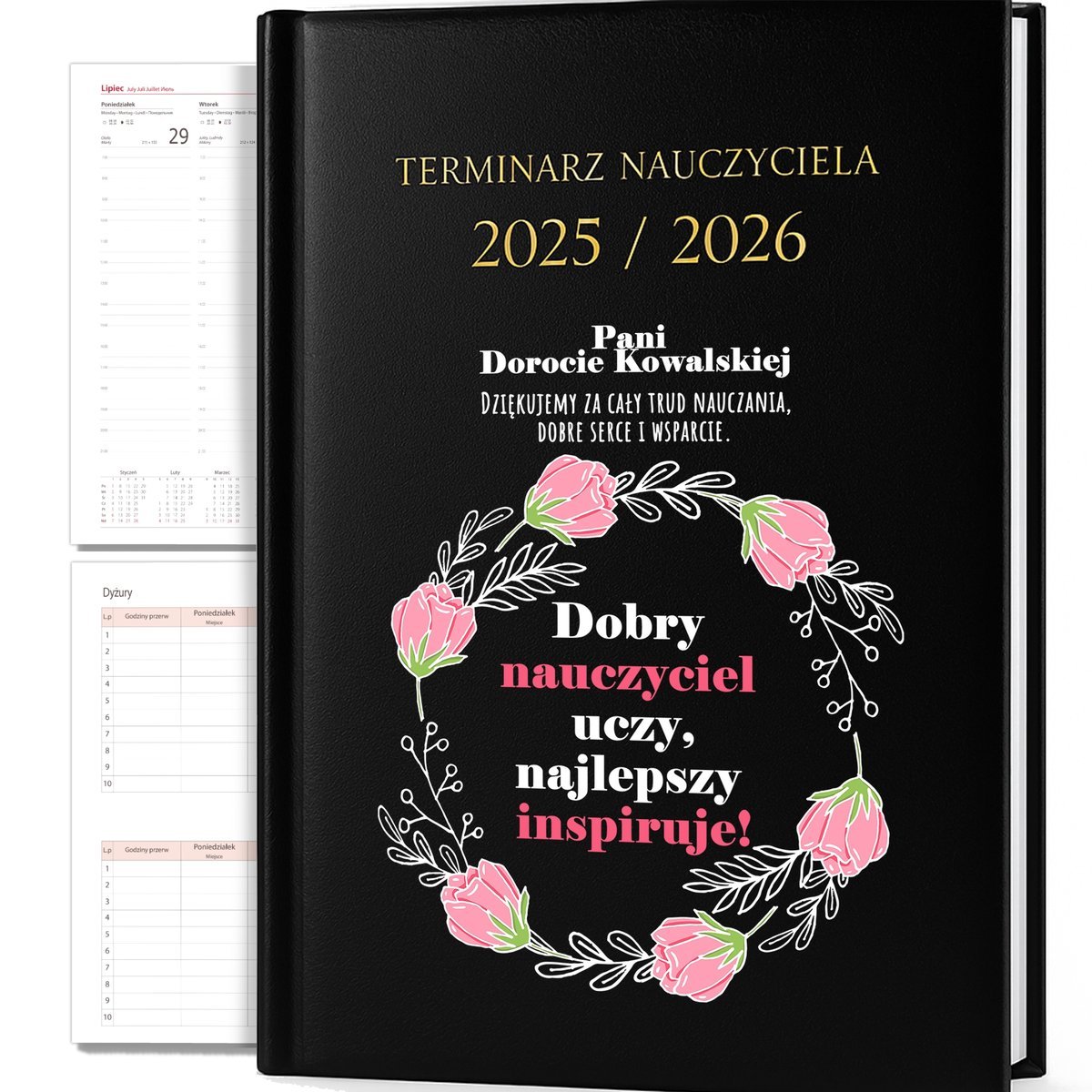 KALENDARZ PLANER A5 2025/2026 IMIĘ NAZWISKO PODZIEKOWANIA DLA NAUCZYCIELA