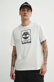 Koszulki męskie - Timberland t-shirt bawełniany męski kolor beżowy z nadrukiem TB0A5QSPCM91 - grafika 1