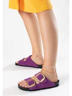 Klapki i japonki damskie - BAYTON Skórzane klapki "Alicante" w kolorze czarno-fioletowym - miniaturka - grafika 1