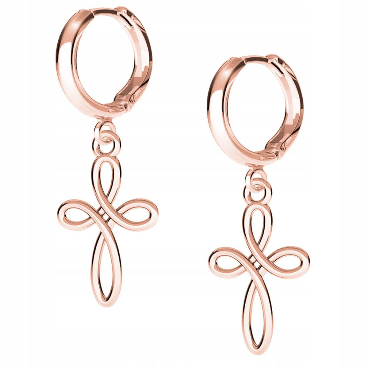 Kolczyki Ażurowy Krzyżyk różowe złoto 925