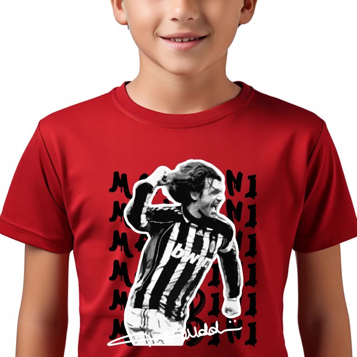 T-SHIRT KOSZULKA DZIECIĘCA CZERWONY 134cm Piłkarze Football Maldini Wzory
