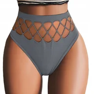 Majtki damskie - MAJTKI DAMSKIE SEK SOWNE STRINGI KOBIECE FIGI ELASTYCZNE WYSOKI STAN KOLORY SZARE - miniaturka - grafika 1