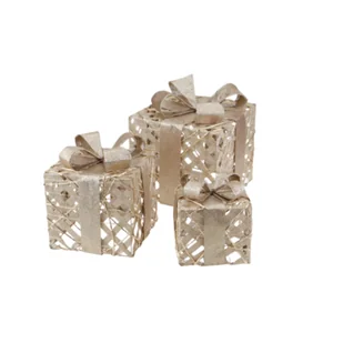 Komplet ozdobnych prezentów świątecznych 30 LED 17 / 23 / 30 cm złoty 3 sztuki - Ozdoby bożonarodzeniowe - miniaturka - grafika 1