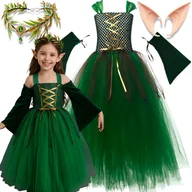 Stroje karnawałowe - Strój Sukienka Leśny Elf Skrzat Wróżka Uszy Wianek Bal Karnawał 122 128 Cm - miniaturka - grafika 1
