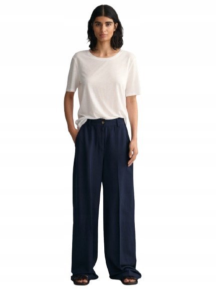 GANT GRANATOWE SPODNIE CHINOS Z WYSOKIM STANEM NA CO DZIEŃ 42 I1E