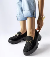 Mokasyny damskie - Czarne mokasyny z klamerką i cyrkoniami Gaiola-37 - miniaturka - grafika 1