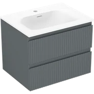 Szafki łazienkowe - Mexen Rivel szafka łazienkowa 60 cm z umywalką Vela, 2 szuflady, ryflowana , grafit mat/biała mat - 91A20-06047-2-BFF66-W23M0 - miniaturka - grafika 1