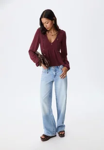 Stradivarius Zwiewna bluzka z długim rękawem Fioletowy XL - Koszule damskie - miniaturka - grafika 1