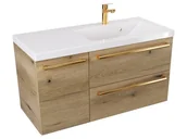 Szafki łazienkowe - Szafka Wisząca Z Umywalką ATHD 90 cm D Prawa - Dąb Evoke Coast Mat - Uchwyty Złote Polerowane - miniaturka - grafika 1