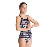 Stroje kąpielowe - Arena Neon Glitch Light Drop Back Jednoczęściowy strój kąpielowy Dziewczynki, black/black multi 128 2020 Stroje kąpielowe 3557-550-128 - miniaturka - grafika 1