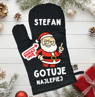 Fartuchy i rękawice kuchenne - Świąteczna rękawica kuchenna z imieniem na prezent pod choinkę z Mikołajem - miniaturka - grafika 1