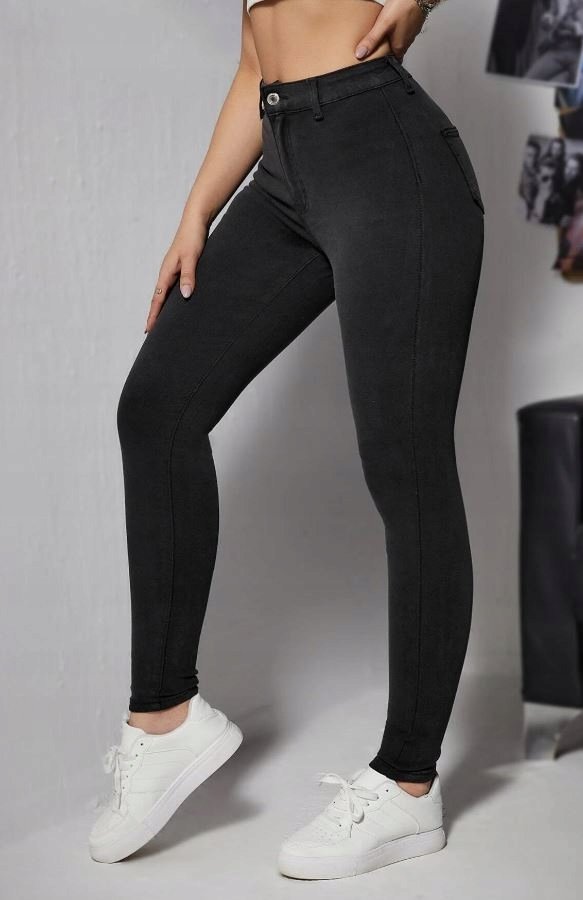 SHEIN JEANSY DAMSKIE CZARNE GŁADKIE RURKI 34 V5J