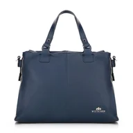 Torebki damskie - Damska shopperka ze skóry dwukomorowa granatowa - miniaturka - grafika 1