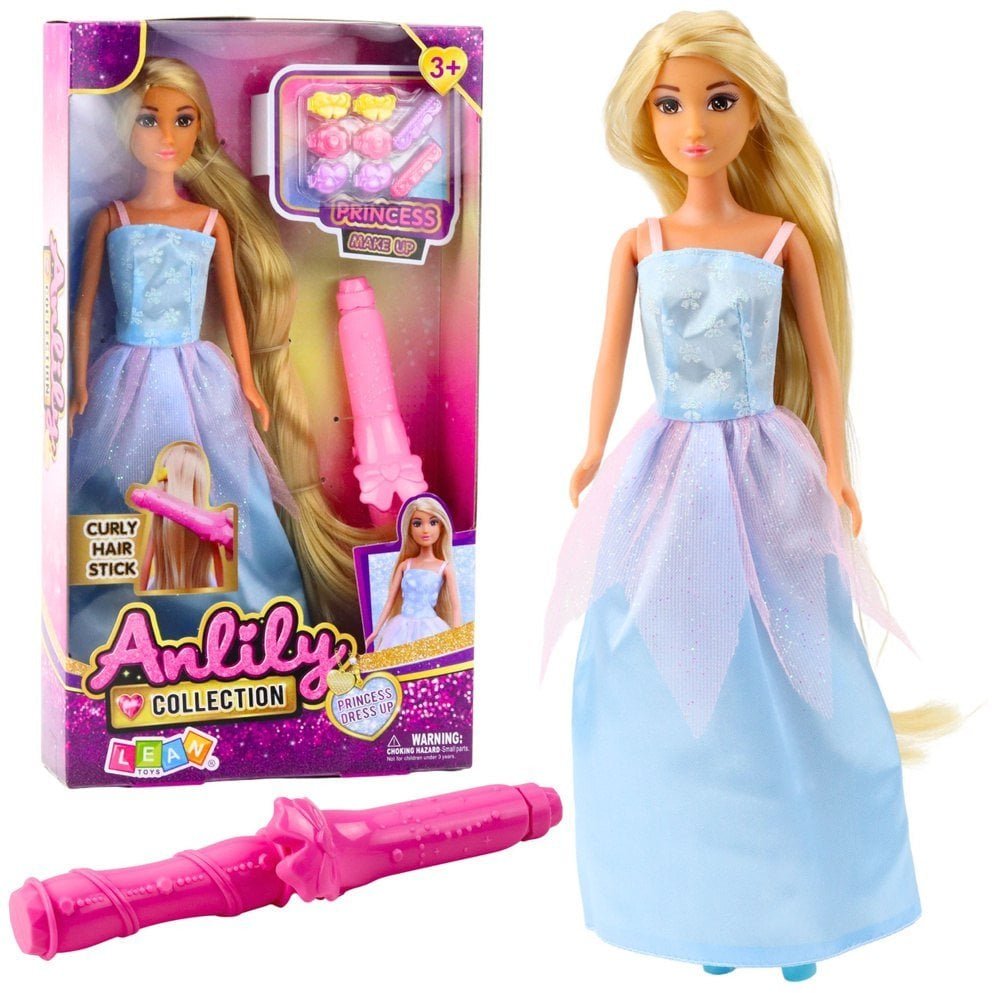 Lalka Anlily Suknia Balowa Długie Włosy Do Stylizacji Lokówka Spinki LEAN Toys