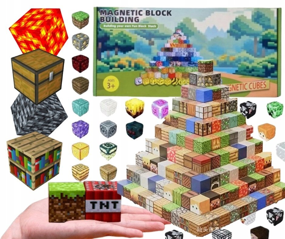 KLOCKI KONSTRUKCYJNE MAGNETYCZNE DLA DZIECI BLOKI ZABAWKA 150el + 2 figurki