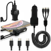 Ładowarki do telefonów - ŁADOWARKA KABEL 3W1 GNIAZDO ZAPALNICZKI TYP-C LIGHTNING MICROUSB DO AUTA 1M - miniaturka - grafika 1