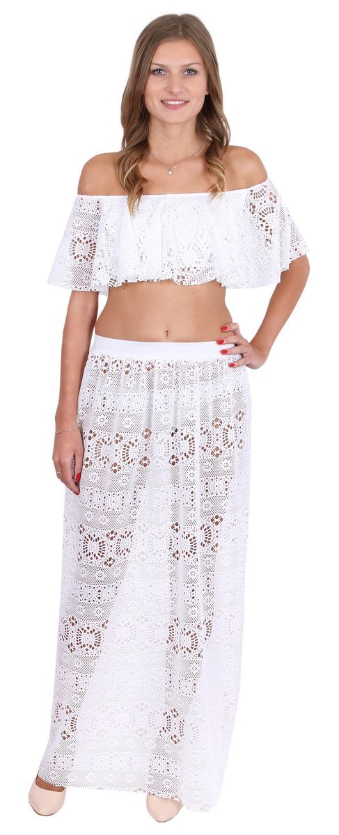 John Zack Biała, koronkowa spódnica maxi M-L