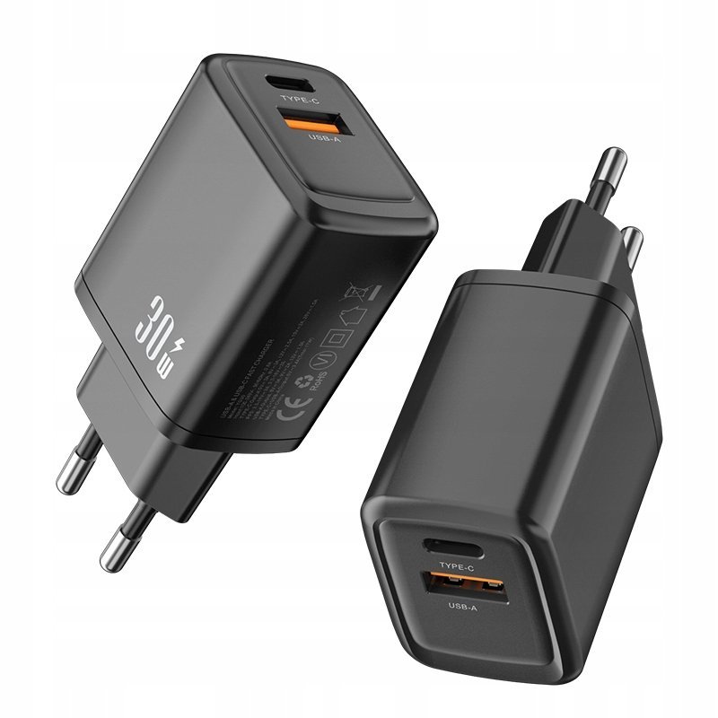SZYBKA ŁADOWARKA KOSTKA DO ŁADOWANIA TELEFONU PD 30W USB C 2 PORTY