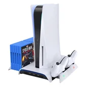Kontrolery gier na PC - Wielofunkcyjna podstawka chłodząca RGB do PS5 z funkcją ładowania Kiwi Home PB01 biała KiwiHome - miniaturka - grafika 1