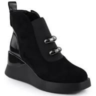 Botki damskie - Botki damskie na koturnie czarne S.Barski MR52-106 - miniaturka - grafika 1