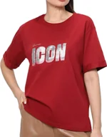Koszulki i topy damskie - Koszulka damska Guess Iconic t-shirt luźny bordowy XS - miniaturka - grafika 1