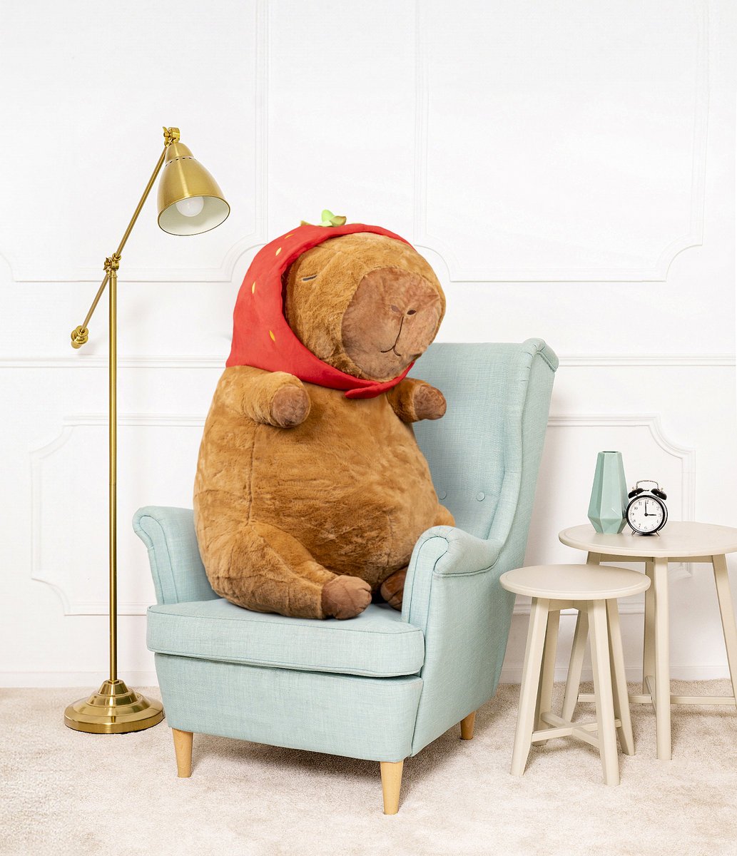 DUŻA KAPIBARA RICK MASKOTKA MIŚ PLUSZAK PRZYTULANKA Z TRUSKAWKĄ - 100cm