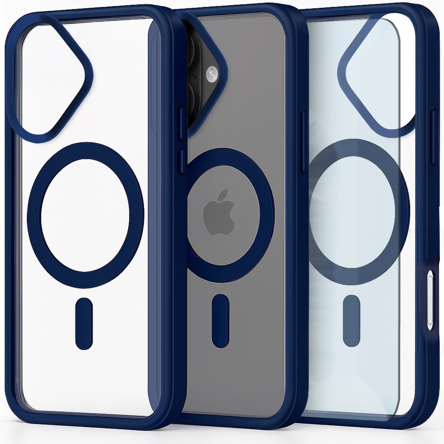 Etui do Apple iPhone 16 Do Magsafe, Przezroczyste, Granatowe Szkło 9H