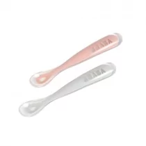 Beaba Zestaw łyżeczek silikonowych 4 m+ Old Pink, 2 szt. solution-bc-6068-0 - Sztućce dla dzieci - miniaturka - grafika 1